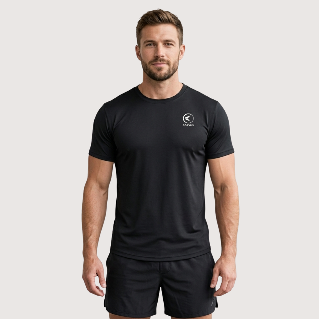 Remera Técnica Hombre Maratón Negro | Running & Gym | Corvus