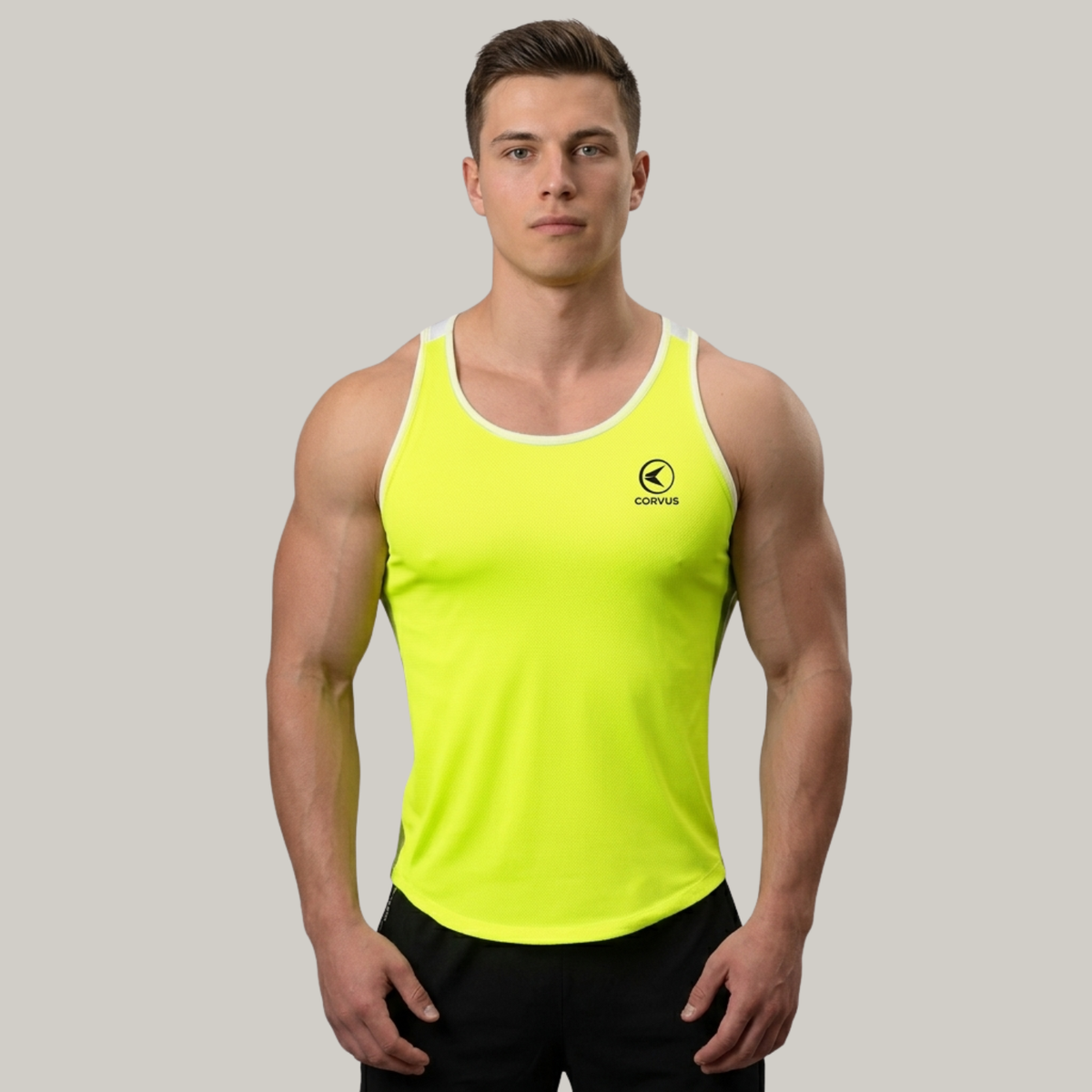 Musculosa Deportiva Hombre Force Algodón Limón | Gym & Running | Corvus