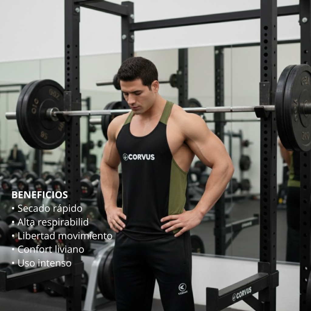 Musculosa Olímpica Genesis Negro | Gimnasio y Culturismo | Corvus