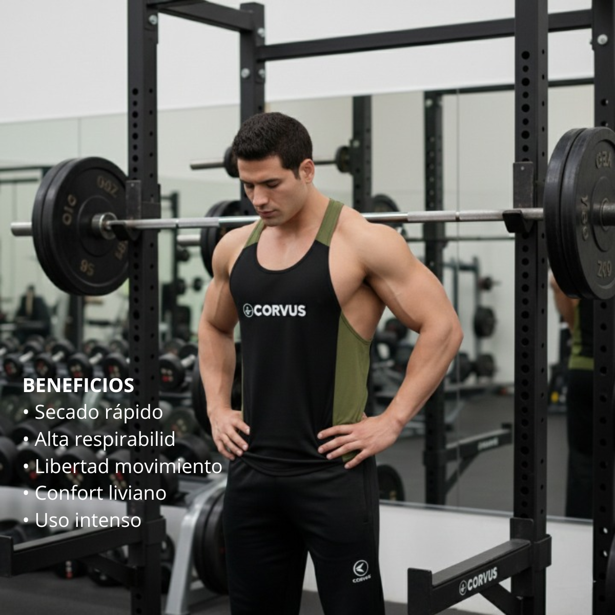 Musculosa Olímpica Genesis Negro | Gimnasio y Culturismo | Corvus