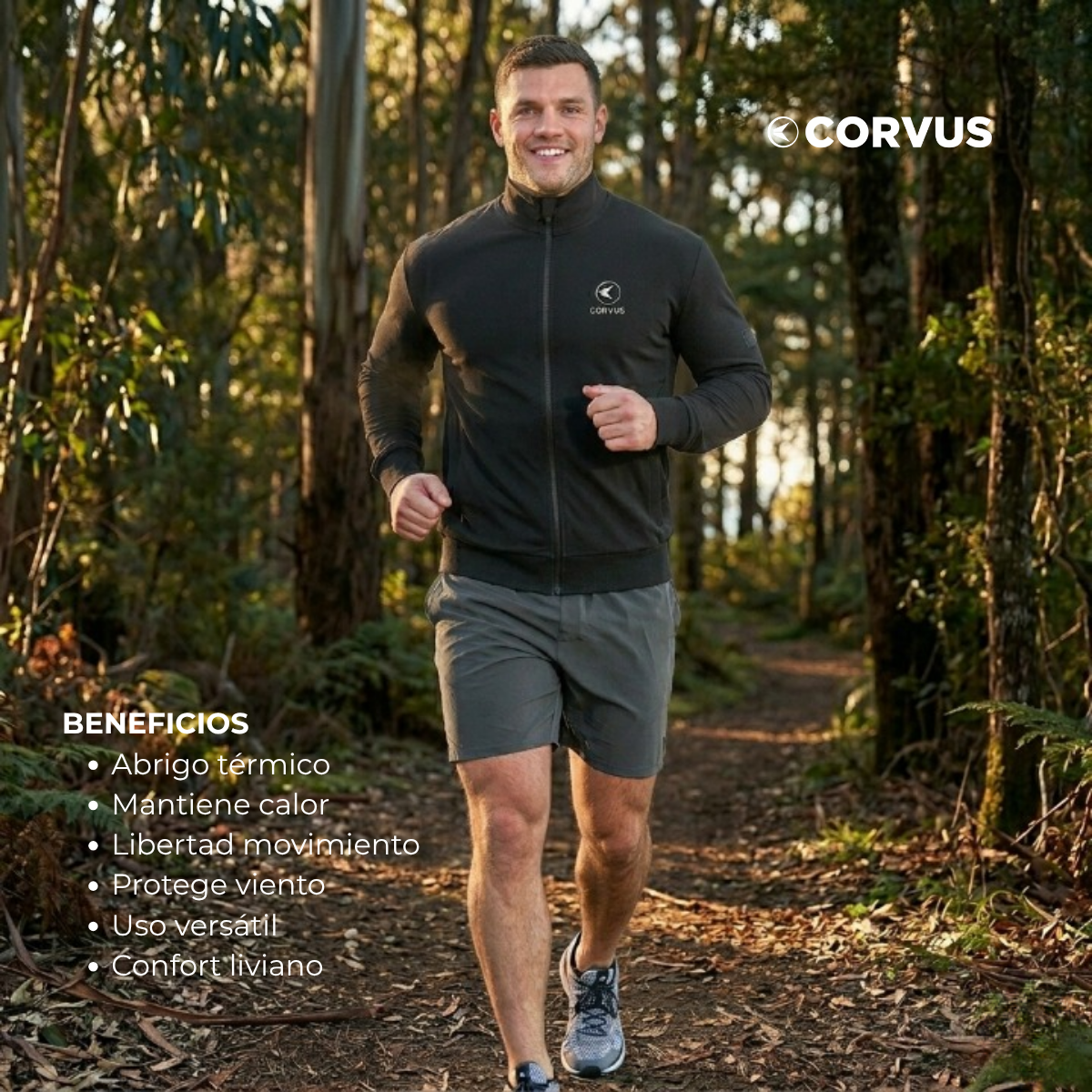 Campera Térmica Nativo Negro | Running, Trail y Uso Urbano | Corvus