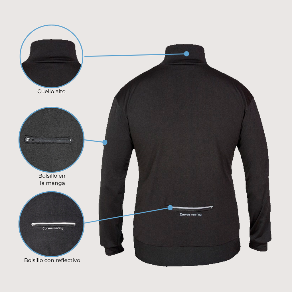 Campera Térmica Nativo Negro | Running, Trail y Uso Urbano | Corvus