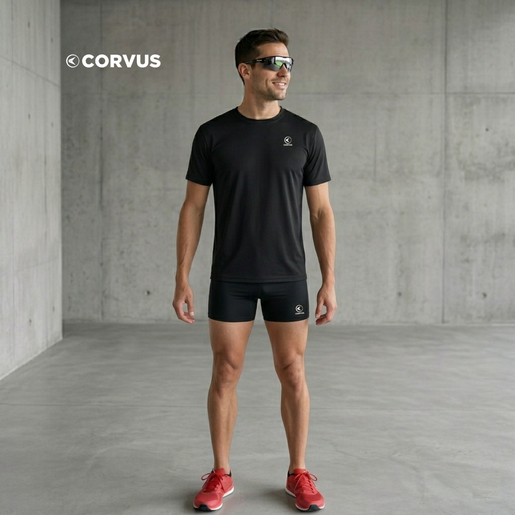 Calza Corta Deportiva Piccolo Negro | Running y Gimnasio | Corvus