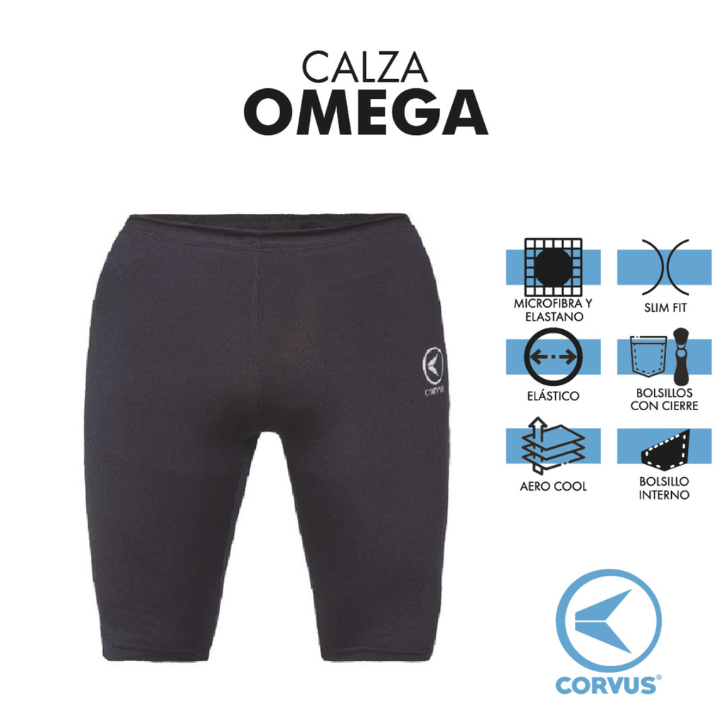 Calza Biker Omega Negro | Running y Gym con Bolsillos | Corvus