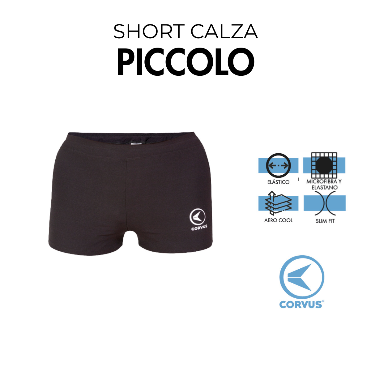 Calza Corta Deportiva Piccolo Negro | Running y Gimnasio | Corvus